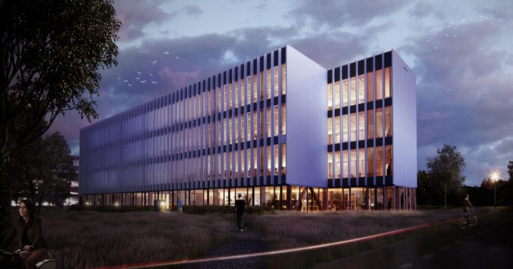 Een impressie van hoe het nieuwe gebouw er uit komt te zien. Fotobron: Shimano Europe