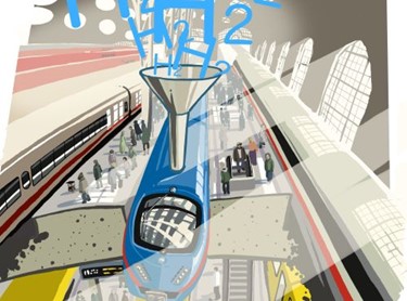 Graphic mock-up showing futuristic production of hydrogen